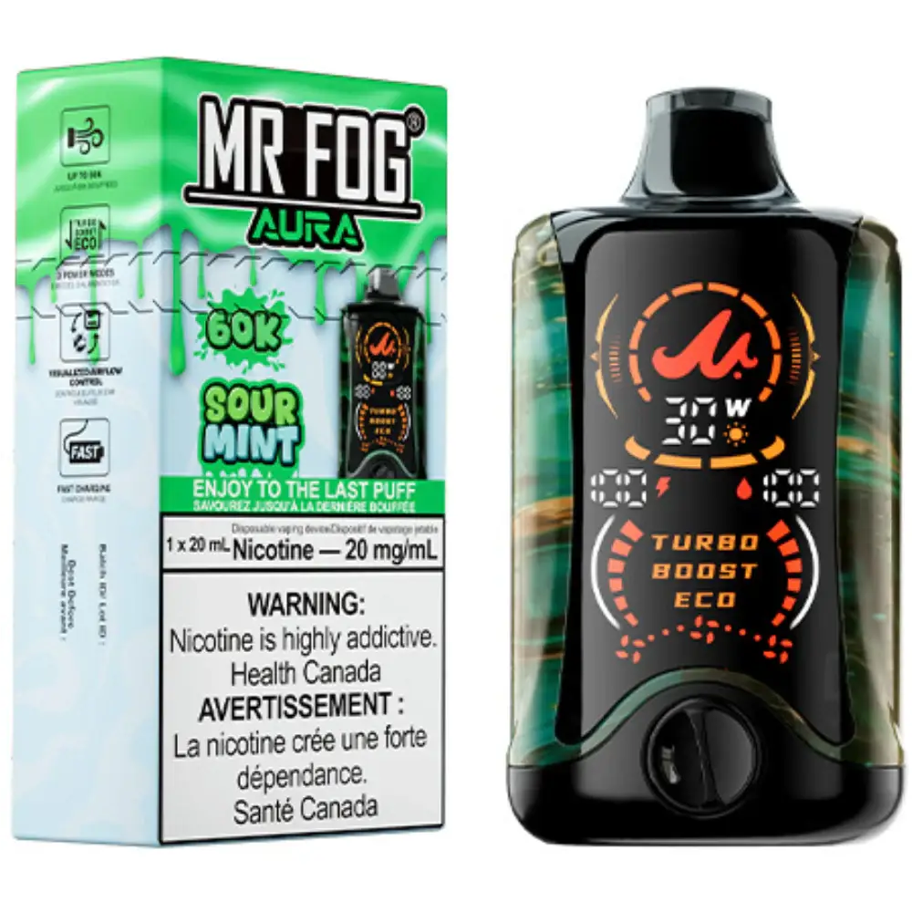 Sour Mint Mr Fog Aura 60K Puffs Disposable Vape 1 Sour Mint Mr Fog Aura 60K Puffs Disposable Vape