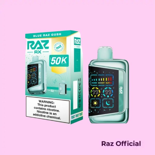 Raz Rx Blue Raz Gush 50K Puffs Disposable Vape 1 Raz Rx Blue Raz Gush