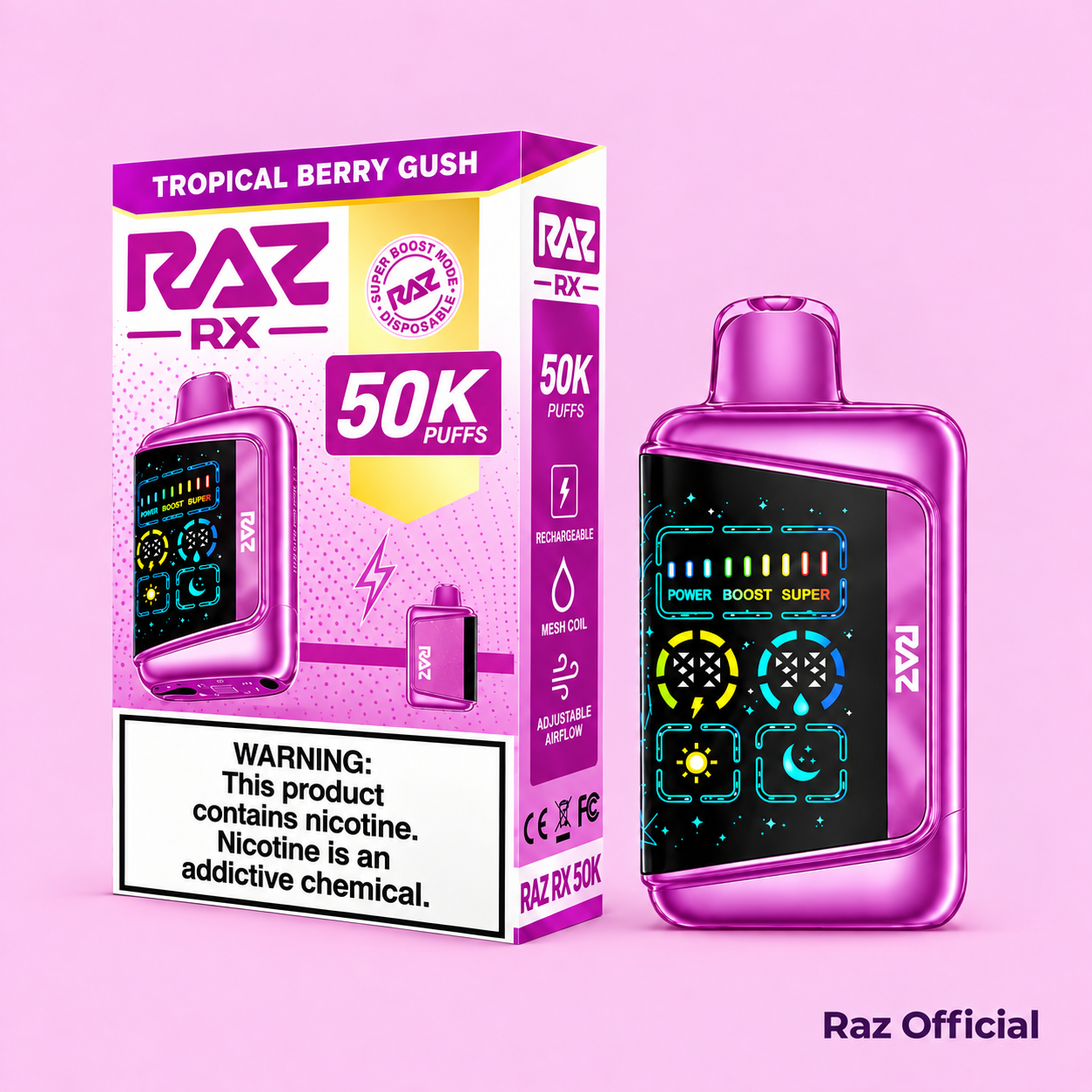 Tropical Berry Gush Raz Rx 50K Puffs Disposable Vape 1 Tropical Berry Gush Raz Rx 50K